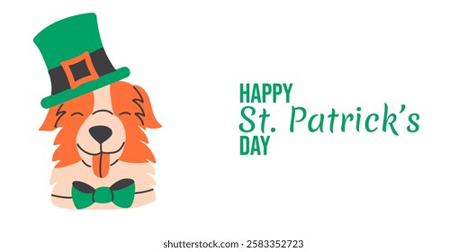 Happy St. Patrick's Day design with funny dog with leprechaun hat