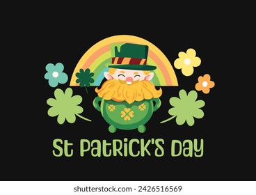 Happy St Patrick's Day fairy banner design gnomes cute Draw flat illustration green cute flowers