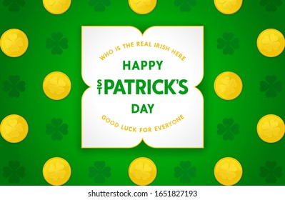 Happy St. Patrick's day. Festive banner with stylized frame. Irish holiday template. Vector illustration 