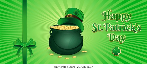 Happy St. Patrick's Day. Festive banner with a congratulatory inscription on a green background for St. Patrick's Day. Vector illustration