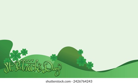 happy st patricks day. floral of shamrock clover leaf and hand drawn title. in green bastract background With Copy Space Area vector illustration template