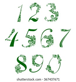 Happy St. Patrick's day. Floral numbers set isolated on White background. Vector illustration