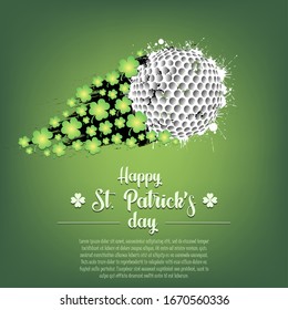 Happy St. Patrick's day. Flying abstract golf ball made from blots and clover by milky way. Grunge style. Pattern for banner, poster, greeting card, party invitation. Vector illustration