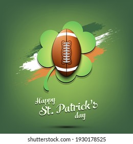 Happy St. Patricks day. Football ball and clover against the background of the Irish flag. Pattern for banner, poster, greeting card, party invitation. Vector illustration