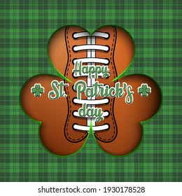 Happy St. Patricks day. Football ball in clover on an isolated background. Pattern for banner, poster, greeting card, party invitation. Vector illustration