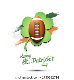 Happy St. Patricks day. Football ball and clover against the background of the Irish flag. Pattern for banner, poster, greeting card, party invitation. Vector illustration