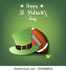 Happy St. Patricks day. Football ball and leprechaun hat on an isolated background. Pattern for greeting card, logo, banner, poster, party invitation. Vector illustration