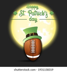 Happy St. Patricks day. Football ball in leprechaun hat on an isolated background. Pattern for greeting card, logo, banner, poster, party invitation. Vector illustration