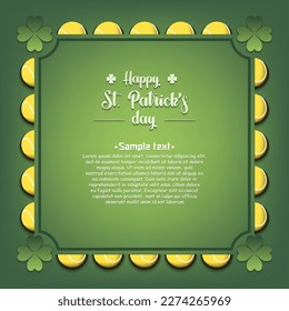 Happy St. Patrick's day. Frame with clovers and tennis balls. Pattern design for banner, poster, greeting card, party invitation. Vector illustration on isolated background