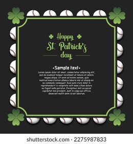 Happy St. Patrick's day. Frame with clovers and baseball balls. Pattern design for banner, poster, greeting card, party invitation. Vector illustration on isolated background