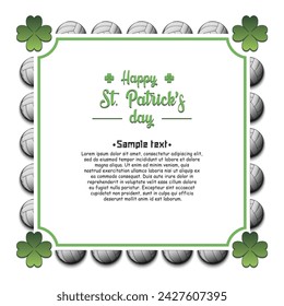 Happy St. Patricks day. Frame with volleyball balls  and clovers. Pattern design for banner, poster, greeting card, party invitation. Vector illustration on isolated background