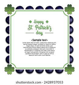Happy St. Patricks day. Frame with bowling balls and clovers. Pattern design for banner, poster, greeting card, party invitation. Vector illustration on isolated background