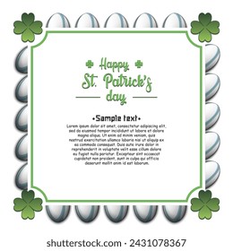 Happy St. Patricks day. Frame with golf balls and clovers. Pattern design for banner, poster, greeting card, party invitation. Vector illustration on isolated background