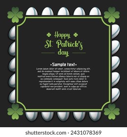 Happy St. Patricks day. Frame with golf balls and clovers. Pattern design for banner, poster, greeting card, party invitation. Vector illustration on isolated background