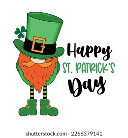 Happy St. Patrick's Day -funny greeting with cute leprechaun. Good for T shirt print, poster, card, label, and other decoration.