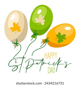 Happy St. Patrick's Day funny inscriptions and colored balls with clover for posters, flyers, T-shirts, postcards, invitations, stickers, banners, gifts. Vector illustration of modern Irish. Square
