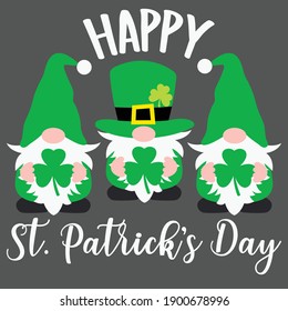 Happy St. Patrick's day gnomes cut file, Tres gnomos sosteniendo shamrock, vector del día de San Patricio