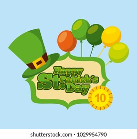 happy st patricks day gold coin hat and balloons label