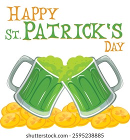Happy St. Patrick's Day -, gold coins,, green beer mug, shamrock, - lucky vector graphics	
