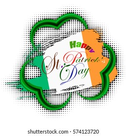 Happy St. Patricks day gold frame of trefoil in grunge style, vector illustration