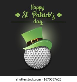 Happy St. Patrick's day. Golf ball in leprechaun hat on an isolated background. Pattern for banner, poster, greeting card, party invitation. Vector illustration