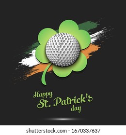 Happy St. Patrick's day. Golf ball and clover against the background of the Irish flag. Pattern for banner, poster, greeting card, party invitation. Vector illustration