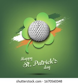 Happy St. Patrick's day. Golf ball and clover against the background of the Irish flag. Pattern for banner, poster, greeting card, party invitation. Vector illustration