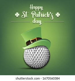 Happy St. Patrick's day. Golf ball in leprechaun hat on an isolated background. Pattern for banner, poster, greeting card, party invitation. Vector illustration