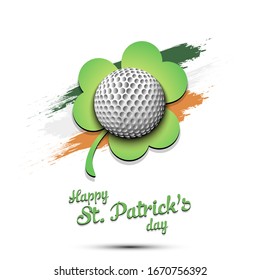 Happy St. Patrick's day. Golf ball and clover against the background of the Irish flag. Pattern for banner, poster, greeting card, party invitation. Vector illustration