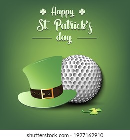 Happy St. Patricks day. Golf ball and leprechaun hat on an isolated background. Pattern for greeting card, logo, banner, poster, party invitation. Vector illustration