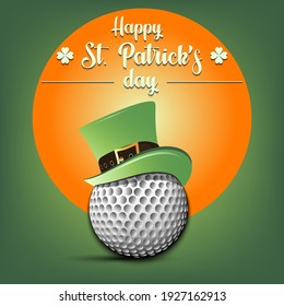 Happy St. Patricks day. Golf ball in leprechaun hat on an isolated background. Pattern for greeting card, logo, banner, poster, party invitation. Vector illustration