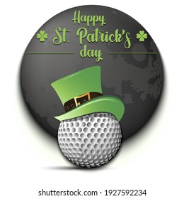 Happy St. Patricks day. Golf ball in leprechaun hat on an isolated background. Pattern for greeting card, logo, banner, poster, party invitation. Vector illustration