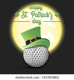 Happy St. Patricks day. Golf ball in leprechaun hat on an isolated background. Pattern for greeting card, logo, banner, poster, party invitation. Vector illustration