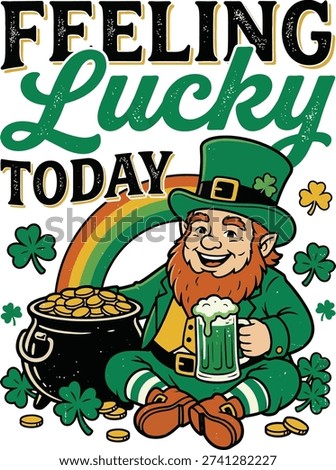 Happy St. Patrick's Day Graphic Tee Design Featuring a Pint of Beer and Irish Clover for Festive Apparel