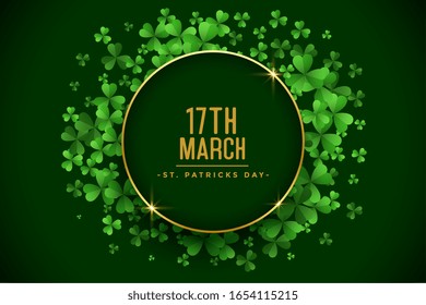 happy st patricks day green clover leaves frame