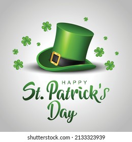 happy St. Patrick's day. green hat with leaves. vector illustration design 