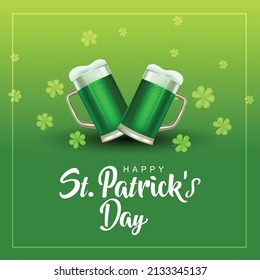 happy St. Patrick's day. green hat with beer glass. vector illustration design