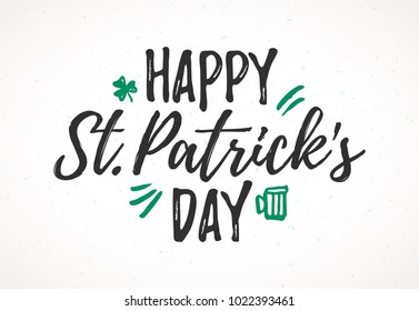 Happy St. Patrick's Day greeting card, 17 March Feast of St. Patrick, handdrawn dry brush style lettering, vector illustration