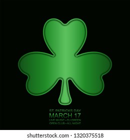 Happy St. Patrick's Day! Greeting card, flyer, invitation to a holiday or a party. Greeting inscription and three bottles. Black, green and brown bottle light background. Vector illustration.