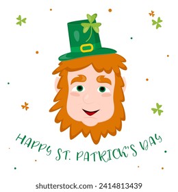 Happy St Patrick's Day. Greeting illustration featuring a leprechaun. 