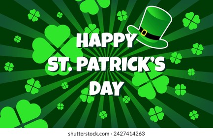 Happy St. Patrick's Day greeting card with a green sun and rays background