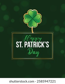 Happy St. Patrick's Day greeting card with green clover vector illustrations. Lucky saint Patrick's concept for banner, poster, template, invitation, tag, label and logo.