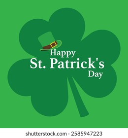 Happy St. Patrick's Day greeting card with green clover vector illustrations. Lucky saint Patrick's concept for banner, poster, template, invitation, tag, label and logo.