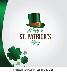 Happy St. Patrick's Day greeting card with green clover vector illustrations. Lucky saint Patrick's concept for banner, poster, template, invitation, tag, label and logo.