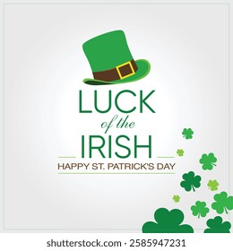 Happy St. Patrick's Day greeting card with green clover vector illustrations. Lucky saint Patrick's concept for banner, poster, template, invitation, tag, label and logo.