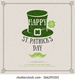 Happy St. Patrick's Day Greeting Card or Flyer. Vector illustration. Party Invitation Design with Irish Hat Emblem.