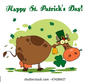 Happy St Patrick's Day Greeting Of A Leprechaun Cow