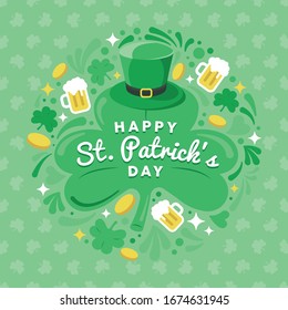 Happy St. Patrick's Day Greetings Card Illustration. Tuberhut mit Musterhintergrund. Vektorillustration EPS10