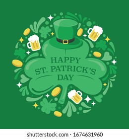 Happy St. Patrick's Day Greetings Card Illustration. Tuberhut mit Musterhintergrund. Vektorillustration EPS10