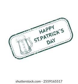 Happy St Patrick's day grunge retro rubber stamp with beer mug. Vector element